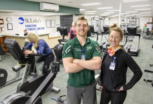 Jake Disterhaupt, Strength & Conditioning Program Coordinator, and Shannon Polson, Fitness Center Coordinator, at St. Luke’s Proctor Fitness Center